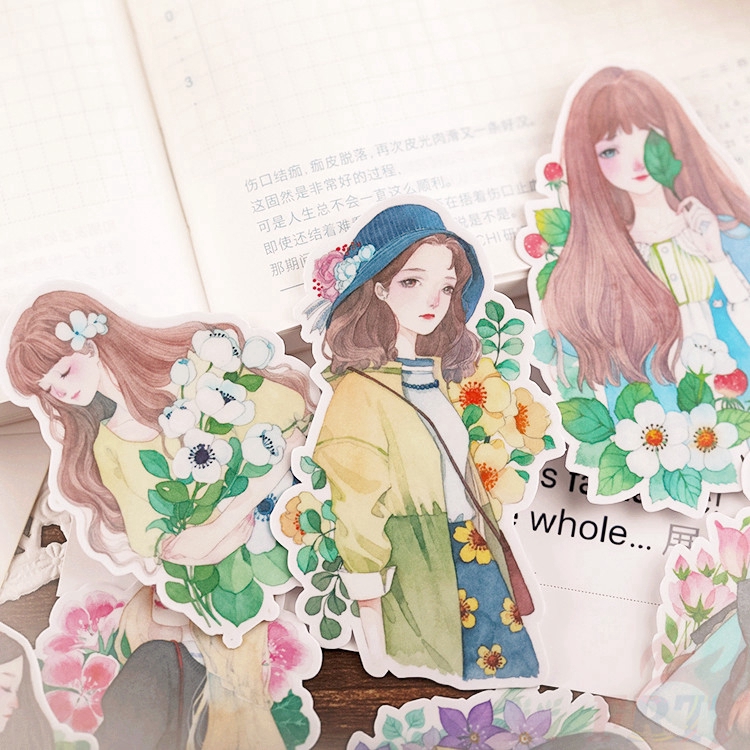 ❀ Flower Beauty Girl Q-1 Diary Manual Stickers ❀ 15Pcs/Set DIY Fashion Album Scrapbooks Decor Stickers