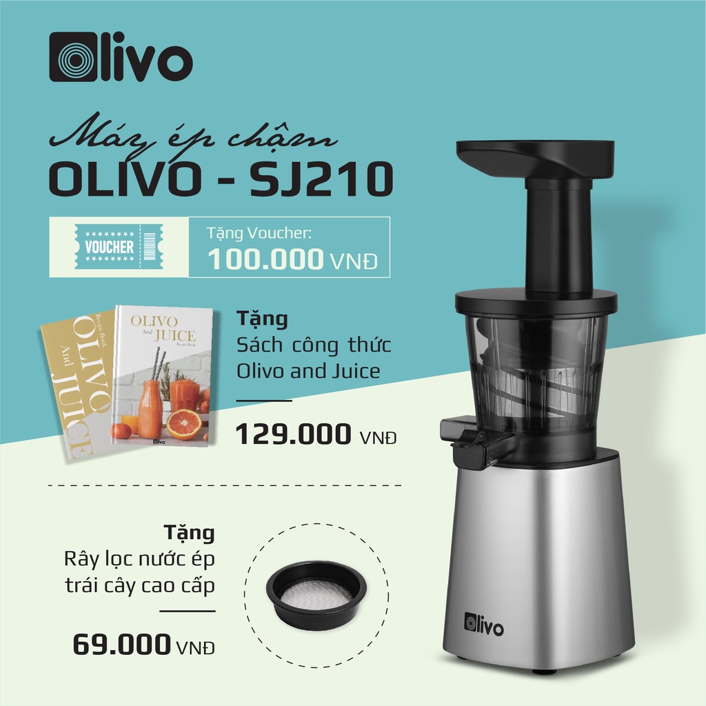 Máy Ép Chậm Olivo SJ 210 ✨CHÍNH HÃNG - BH 24 THÁNG✨ Máy Ép Trái Cây, Làm Kem Nhỏ Gọn Dễ Vệ Sinh, Ép Nhanh Kiệt Bã 97%