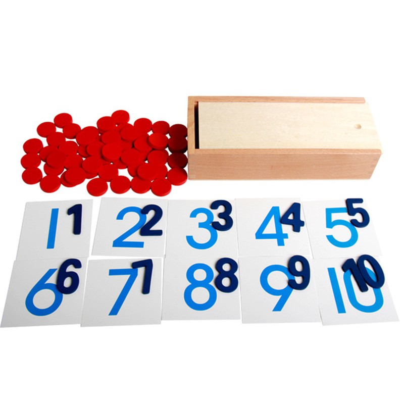 Số và hạt đếm kèm thẻ số bằng giấy Montessori (Numeral and counters)
