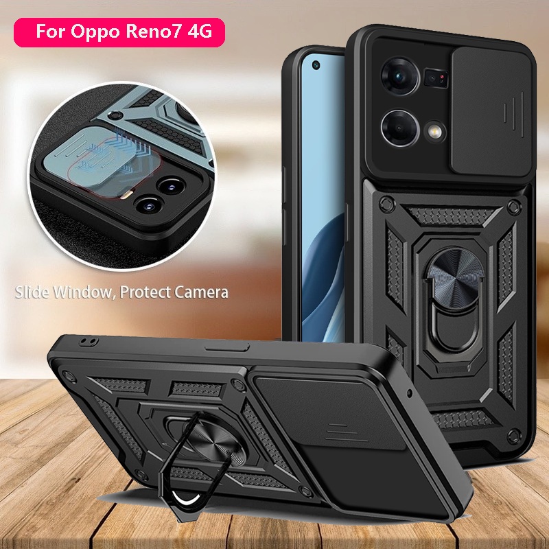 Ốp Điện Thoại Cứng Kiểu Giáp Chống Sốc Kèm Giá Đỡ Nhẫn Sang Trọng Cho Oppo Reno 7 4G Oppo Renono7 4G