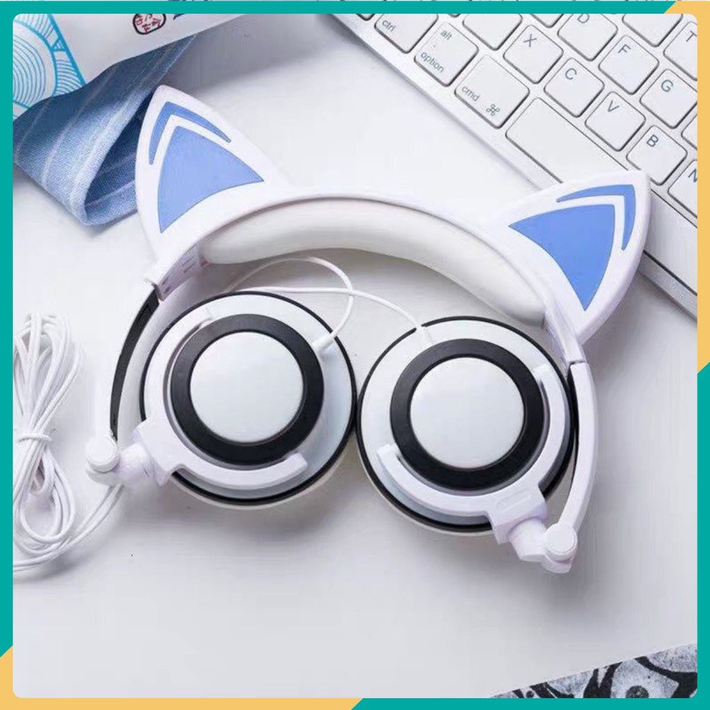 Tai nghe chụp tai mèo Headphone dễ thương có đèn led và dây cao cấp, nghe nhạc cực đỉnh
