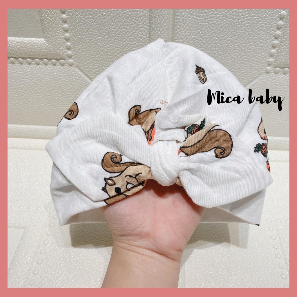 Mũ turban màu trắng họa tiết sóc nâu đáng yêu cho bé Mica Baby MTB99