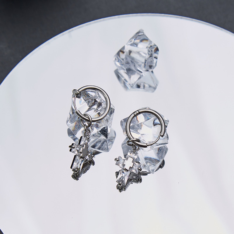 Bông Tai Thép Titan Hình Thánh Giá Phong Cách hip hop Dễ Phối Đồ Thời Trang Cho Nam Và Nữ