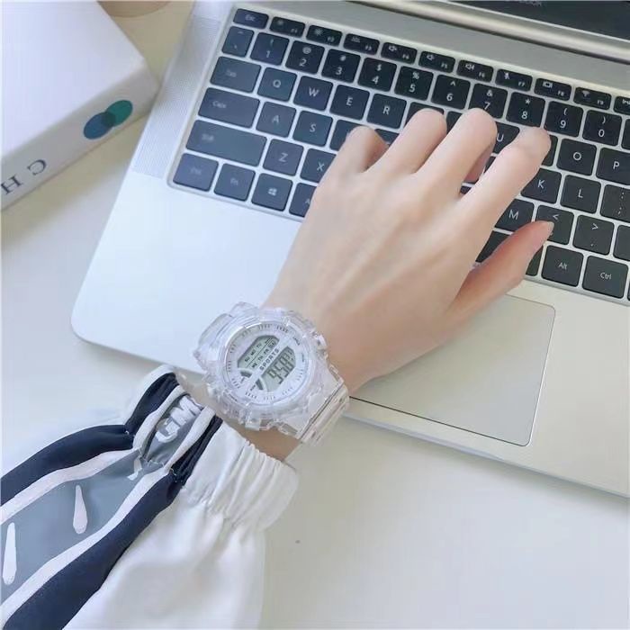 Đồng Hồ Điện Tử Thể Thao Chống Thấm Nước Màu Trắng In Hình Kỳ Lân Phong Cách Preppy Cho Nữ Sinh Trung Học