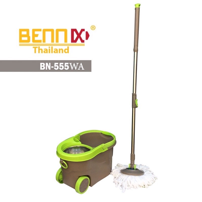 Bộ chổi lau nhà Bennix Thái Lan, cán chổi inox, có bánh xe đẩy.