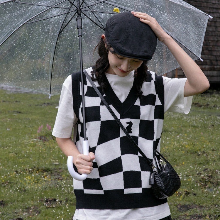 Áo Gile Len Thời Trang Họa Tiết Caro Đen, Áo Len Nữ Cổ Tròn Cao Cấp Phong Cách Hàn Quốc ULZZANG | BigBuy360 - bigbuy360.vn