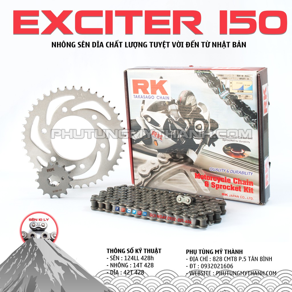 Nhông sên dĩa RK xe Exicter 150 thương hiệu Nhật Bản