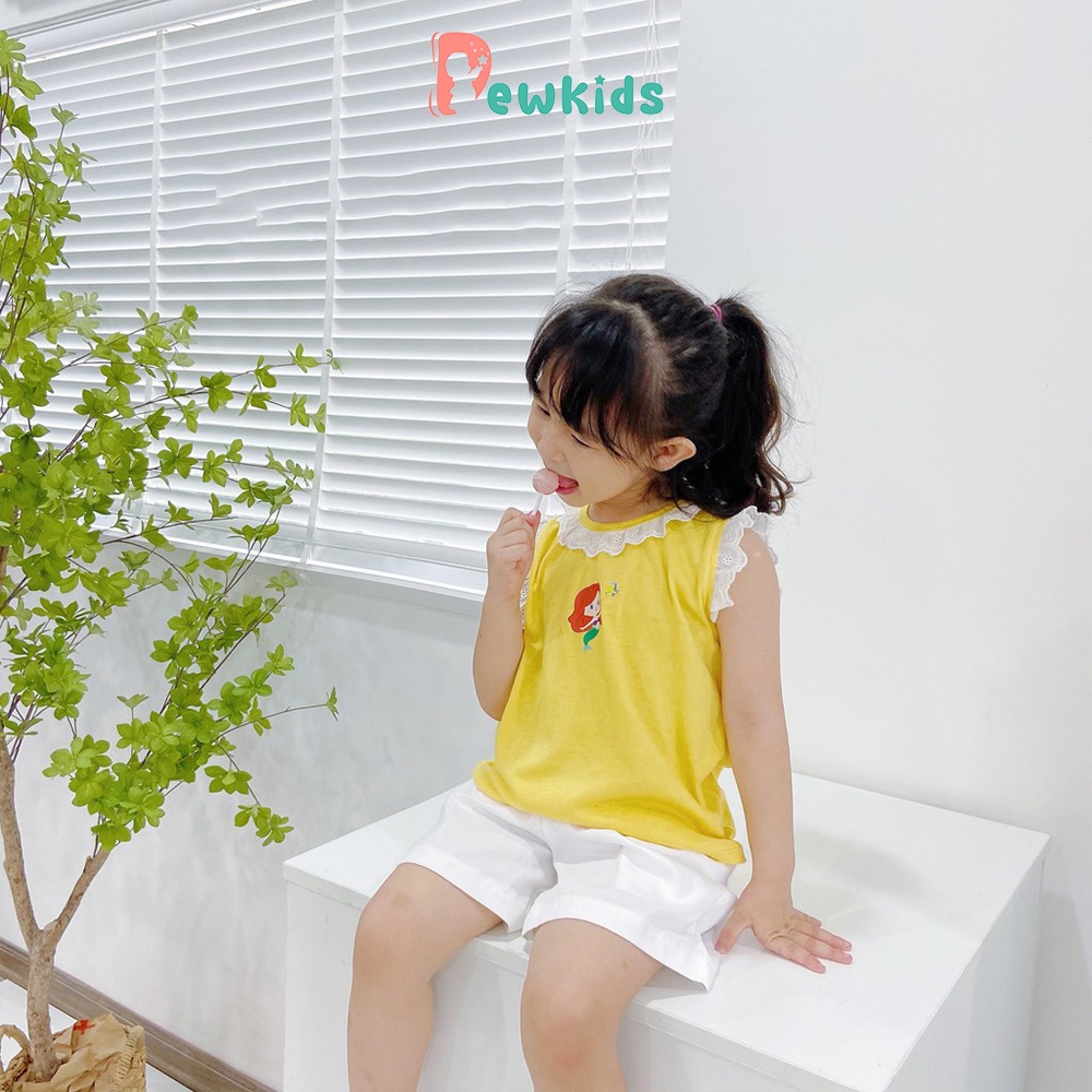 Áo cộc tay cho bé gái Dewkids vải cotton thoáng mát, tay phối bèo điệu đà nữ tính