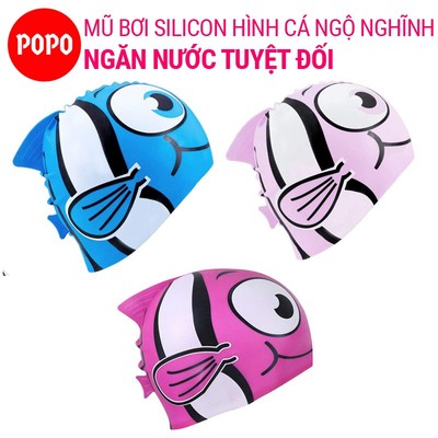 Nón bơi trẻ em hình ngộ nghĩnh POPO chất liệu silicone an toàn, cảm giác mềm mại khi đội cho bé