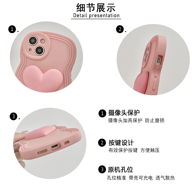Ốp Điện Thoại Họa Tiết Trái Tim Ba Chiều Gắn Vòng Tay Cho IPhone 14 13 12 11 Pro Max X XR XS Max 6 6S 7 8 Plus