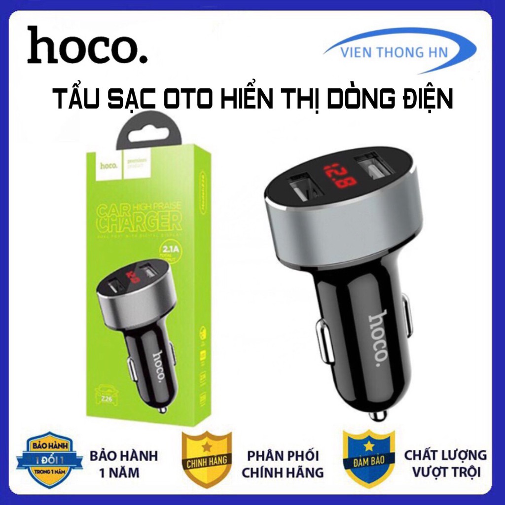 TẨU SẠC OTO HOCO Z26 SẠC NHANH Ô TÔ - CÓ HIỂN THỊ DUNG LƯỢNG ĐIỆN - TẨU SẠC XE MÁY