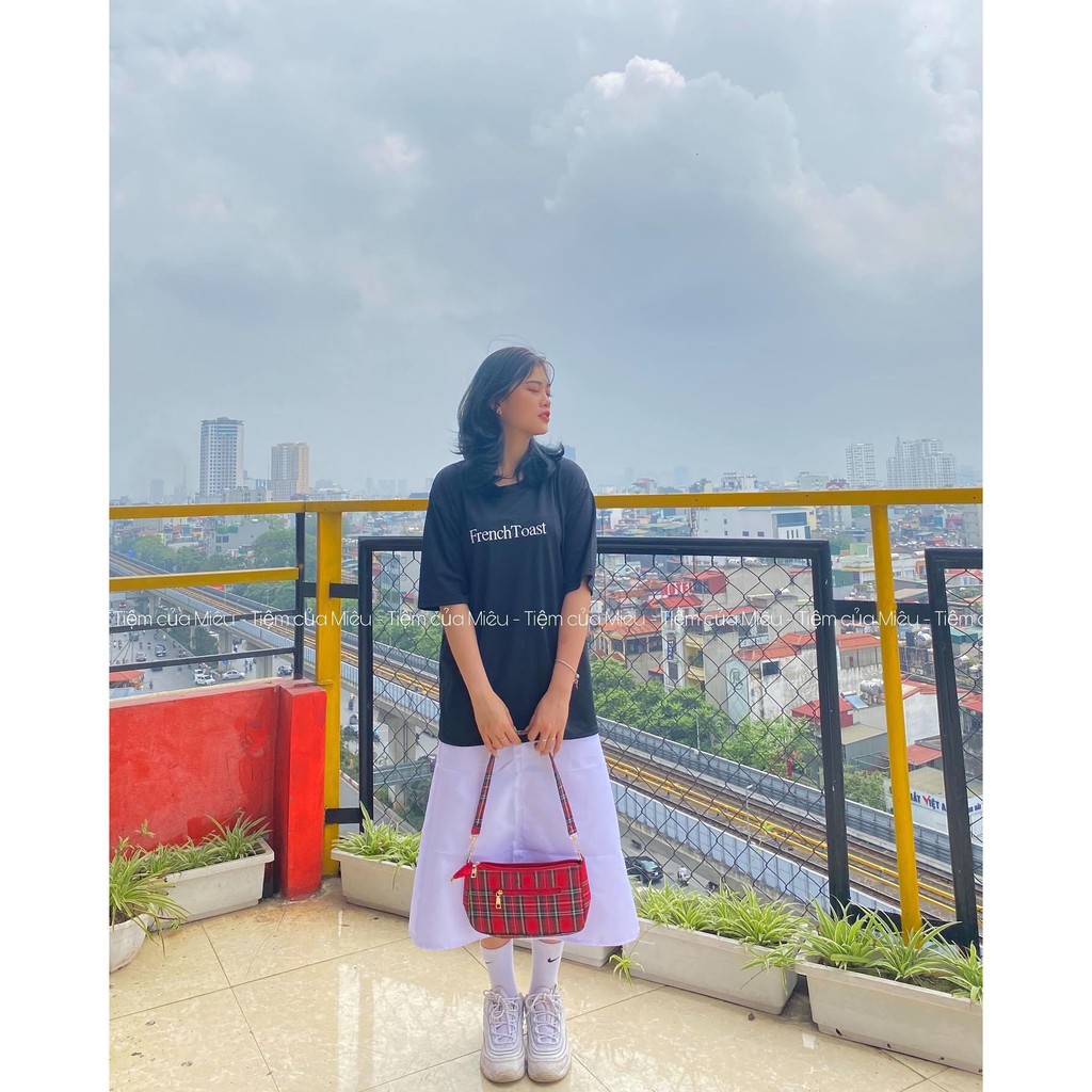 Set áo thun tay lỡ FRENCH kèm chân váy kaki dáng dài ulzzang | BigBuy360 - bigbuy360.vn