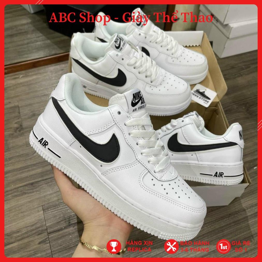 [FreeShip-Hàng Xịn ] giày Af1 trắng móc đen thấp cổ, Giầy Air Force Trắng vạch đen Full phụ kiện