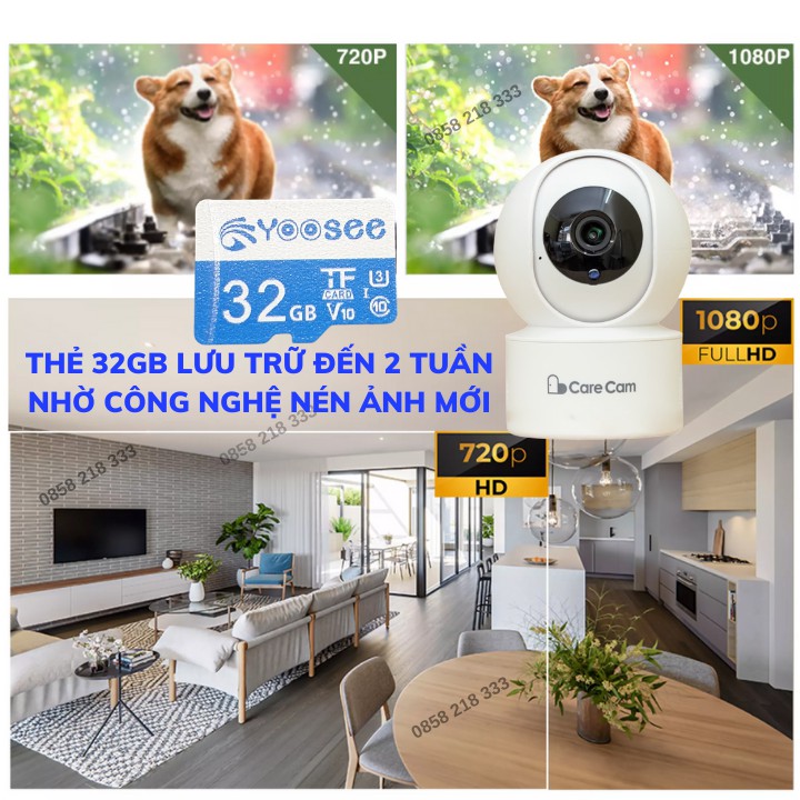 [Mã ELHAMS5 giảm 6% đơn 300K] Camera wifi trong nhà 2.0mpx Carecam onvizcam V5 FullHD 1080p quay 360 độ chip Huawei