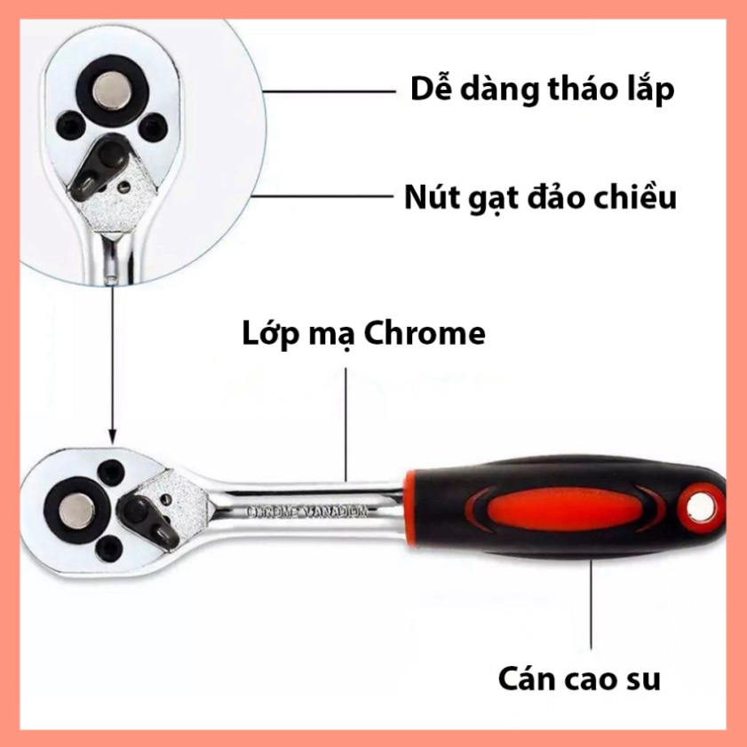 Bộ Dụng Cụ Mở Bu Lông Ốc Vít Sửa Chữa Ô Tô Xe Máy Đa Năng (46 chi tiết, mạ Chrome, chuẩn 1.4 inch)