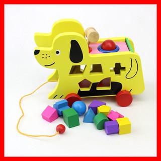 Đồ chơi đập bóng, thả hình khối bằng gỗ cún con - đồ chơi gỗ montessori phát triển trí tuệ cho bé
