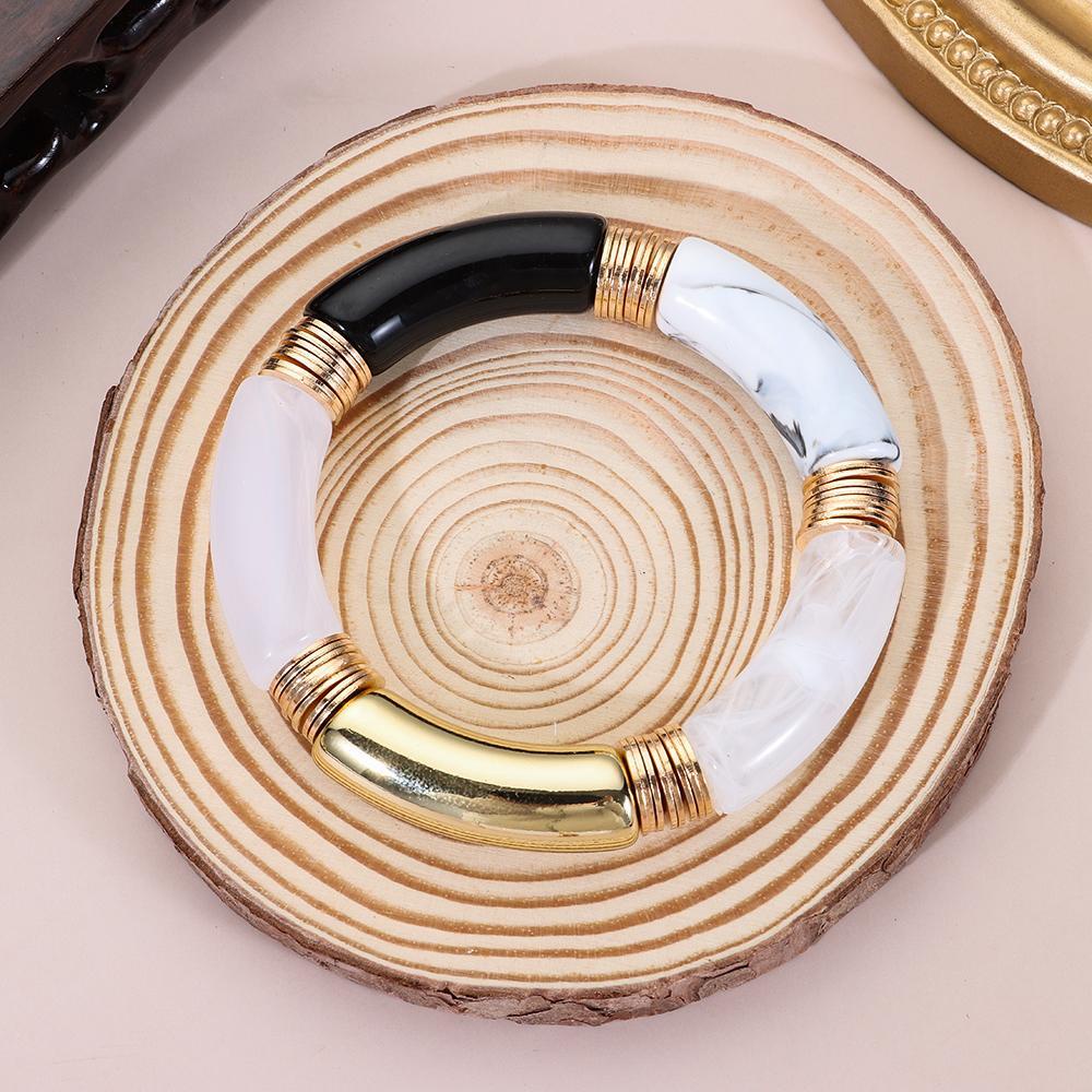 Vòng Tay Acrylic Dạng Ống Tre Phong Cách Hình Học 1 Cái