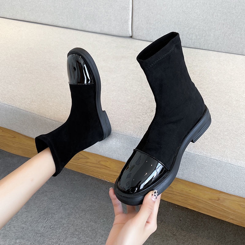 Giày Bốt Vải Co Giãn Tốt Thiết Kế Sành Điệu Cho Nữ