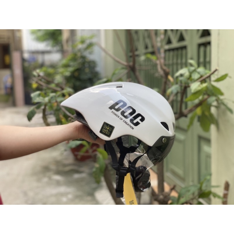MŨ THỂ THAO NHẬP KHẨU POC 01 Trắng Bóng ĐUÔI NHỌN CHÍNH HÃNG, KÈM KÍNH VÀ Fullbox, BH 12 tháng