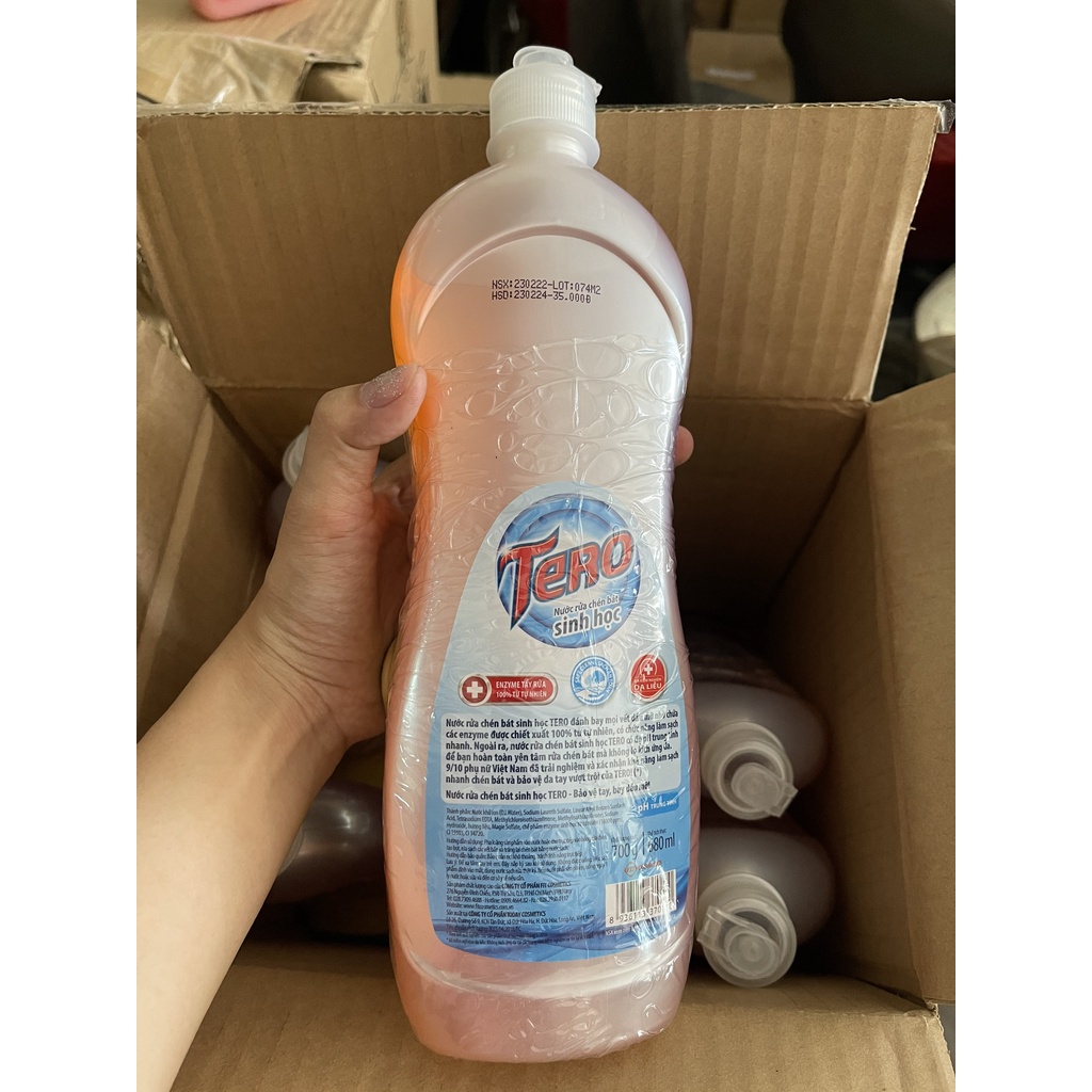 [ SIÊU RẺ ] 1 thùng nước rửa chén sinh học Tero quế cam 700ml tặng kèm mút rửa chén ( 9 chai)