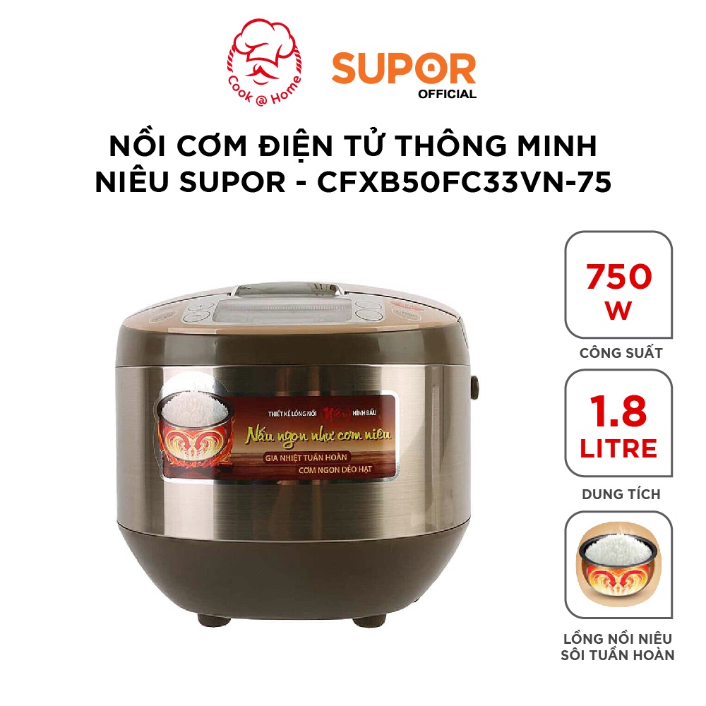 Nồi cơm điện tử thông minh niêu E-Spherical Supor CFXB50FC33VN-75 - 1.8L, 750W