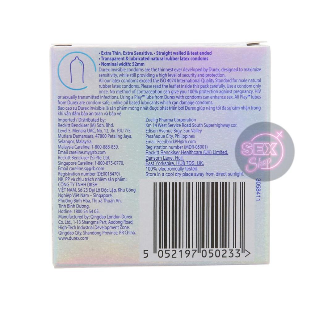[Chuẩn Thái] Bao Cao Su Cao Cấp DUREX iNViSiBLE Hộp 3 Cái, Bcs Siêu Mỏng - Ôm Sát - Cảm Giác Thật Như Không Dùng