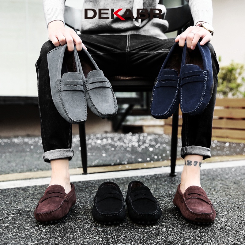 Dekabr Thương hiệu Thời trang Mùa hè Phong cách mềm mại Moccasins Nam Giày lười Da thật Giày chất lượng cao Nam Giày bệt Giày lái xe lông thú
