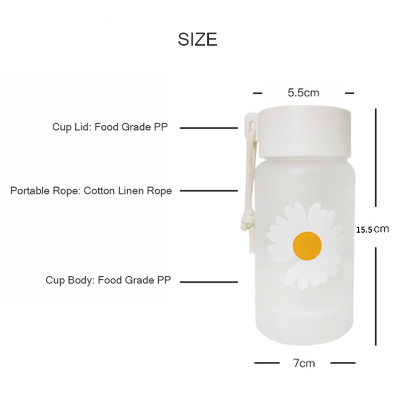 Bình Nước Nhựa Trong Suốt In Họa Tiết Hoa Cúc 480ml Chất Lượng Cao Kèm Dây Đeo Tiện Dụng