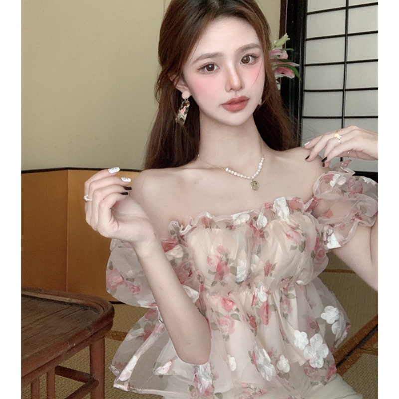 Áo Tay Ngắn Hoạ Tiết Hoa Thiết Kế Hợp Thời Trang Cho Nữ