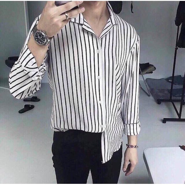 Ao sơ mi nam nữ sọc đen trắng áo sơ mi unisex vải êm bền đẹp chống xù (SHOP BÁN TÌNH YÊU CHO NÀNG VÀ CHÀNG)