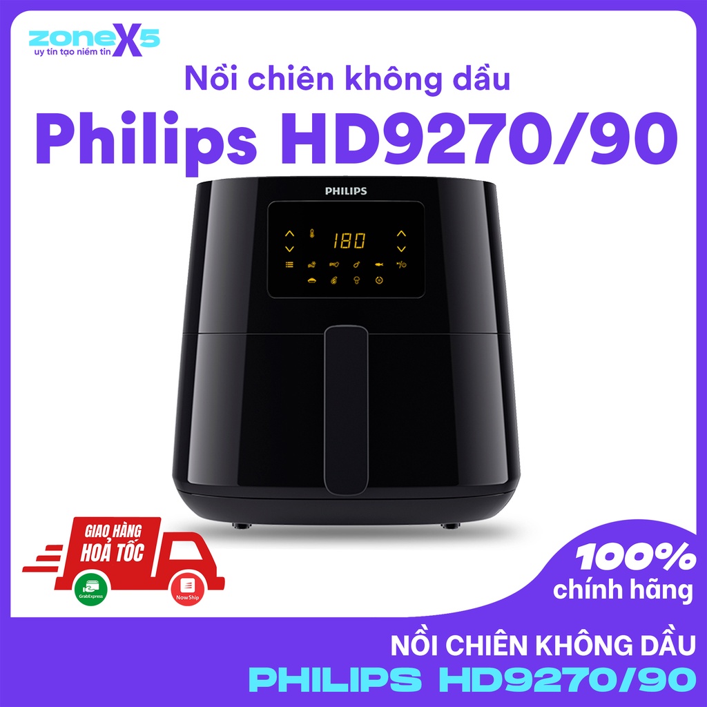 [CHÍNH HÃNG]Nồi Chiên Không Dầu Philips HD9270/90 -Lòng nồi 6.2L, công suất 2000W - Bảng điều khiển điện tử