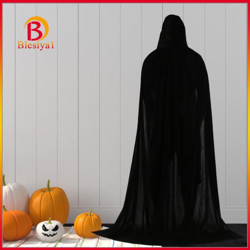 Áo choàng nhung đen dáng dài 150cm có mũ trùm dùng để hóa trang Halloween | BigBuy360 - bigbuy360.vn