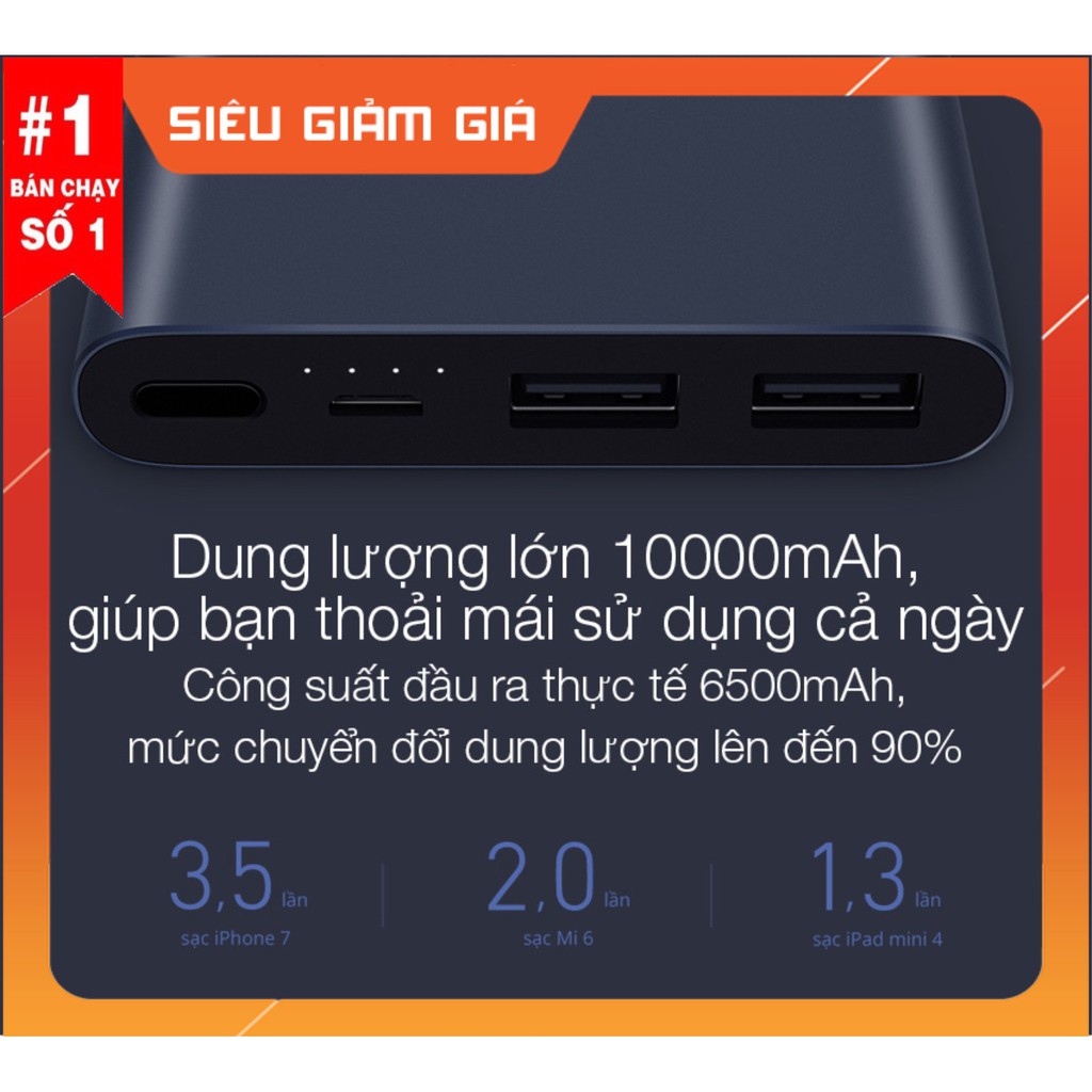 Sạc dự phòng Xiaomi gen 2 - 10000mah ( thế hệ thứ 2 ) - sạc dự phòng xiaomi gen 3 - sạc dự phòng cao cấp - củ sạc - cáp