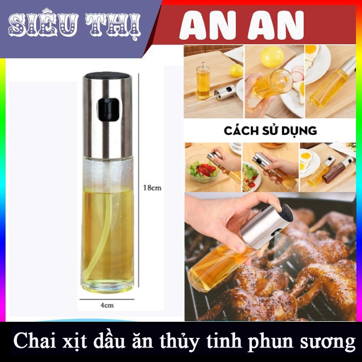 Chai xịt dầu ăn, Bình xịt dầu ăn phun sương cho nồi chiên không dầu chai thủy tinh cao cấp 100ml