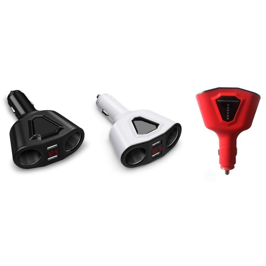 Tẩu chia sạc xe hơi thành 2 nguồn, 2 cổng sạc USB và báo điện áp