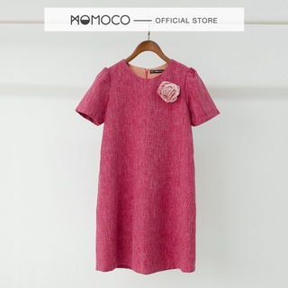 Váy Thiết Kế Dáng Suông  MOMOCO Tay Phồng Đính Hoa Hồng Nhạt Chất Dạ Tweed Dày Dặn - M2727