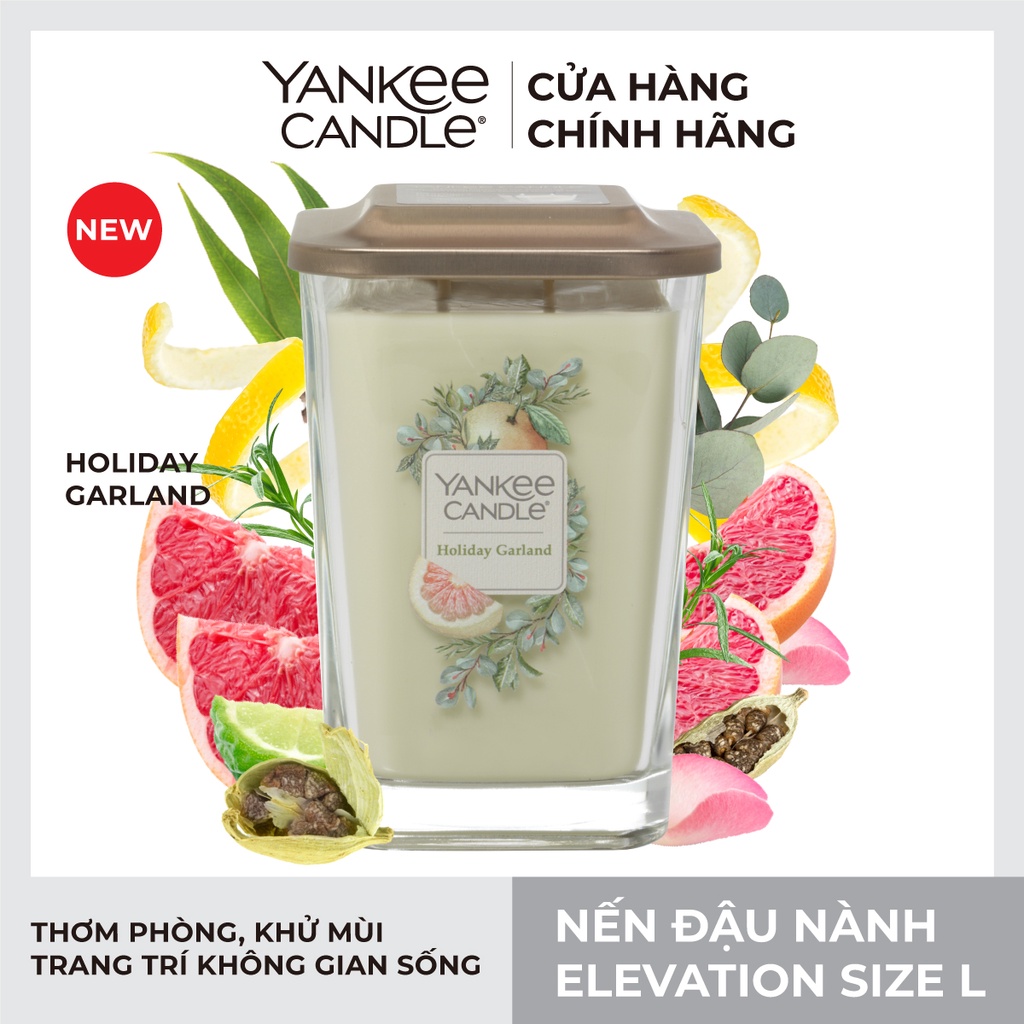 Nến ly vuông Elevation Yankee Candle size L - Holiday Garland (552g)