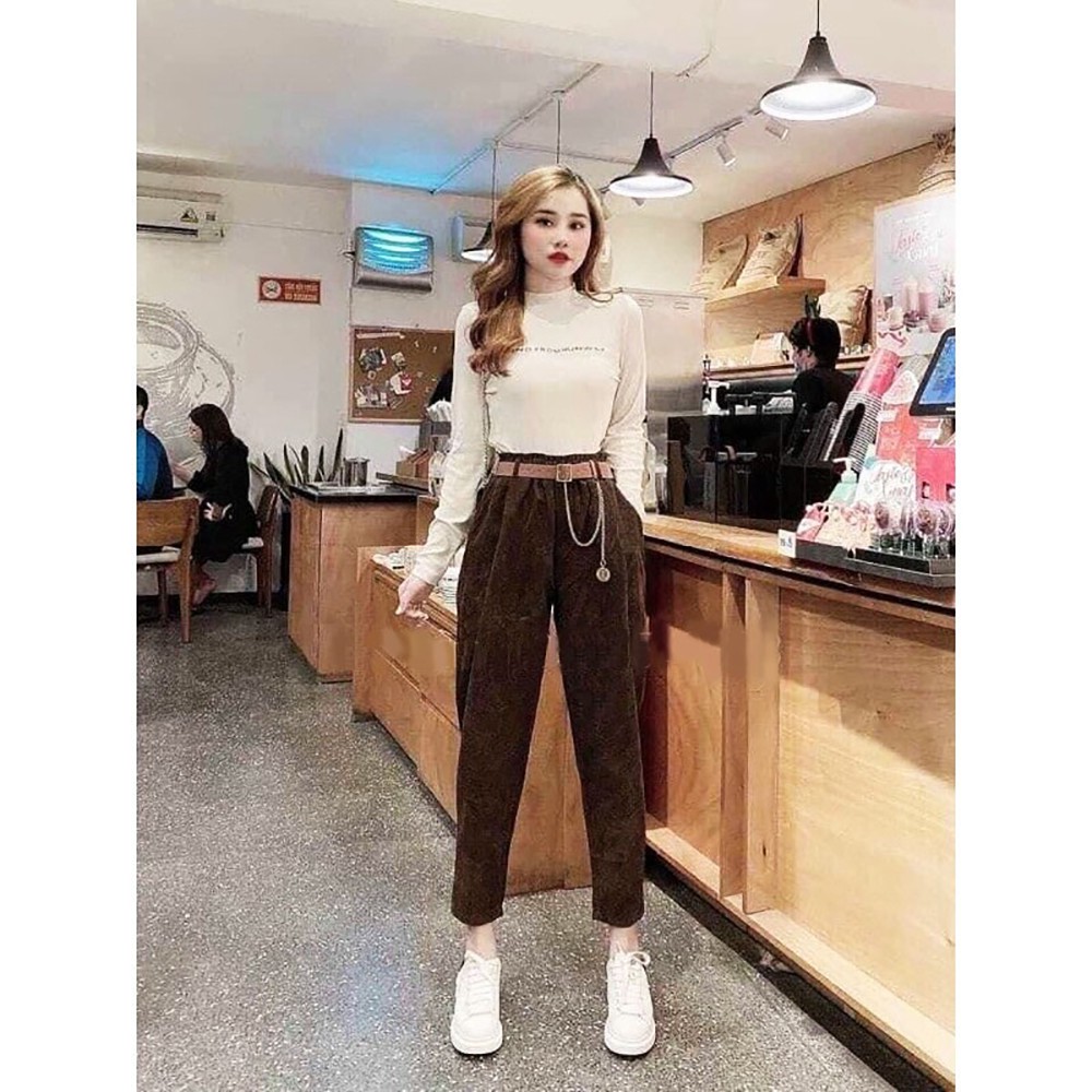 Quần baggy nhung tăm vải dày ấm không kèm đai ROSA BOUTIQUE