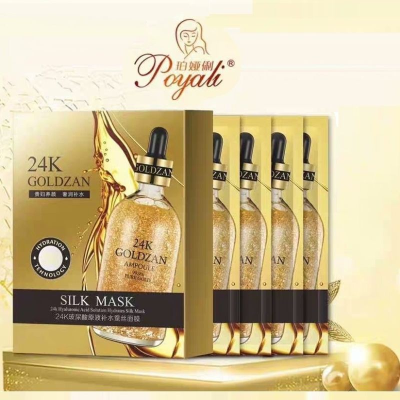 [HỘP 10 MIẾNG]Mặt Nạ Vàng 24K GOLDZAN SILK MASK POYALI Trẻ Hóa Làn Da Căng Mịn Sáng Trắng