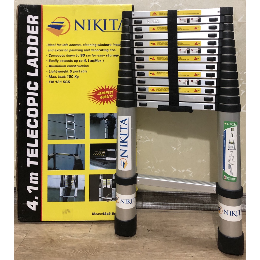 Thang nhôm rút đơn Nikita Nhật Bản 4m1 , 3m2 R32, 3m8 R38 thang nhôm rút xếp gọn, Tặng ốp thang