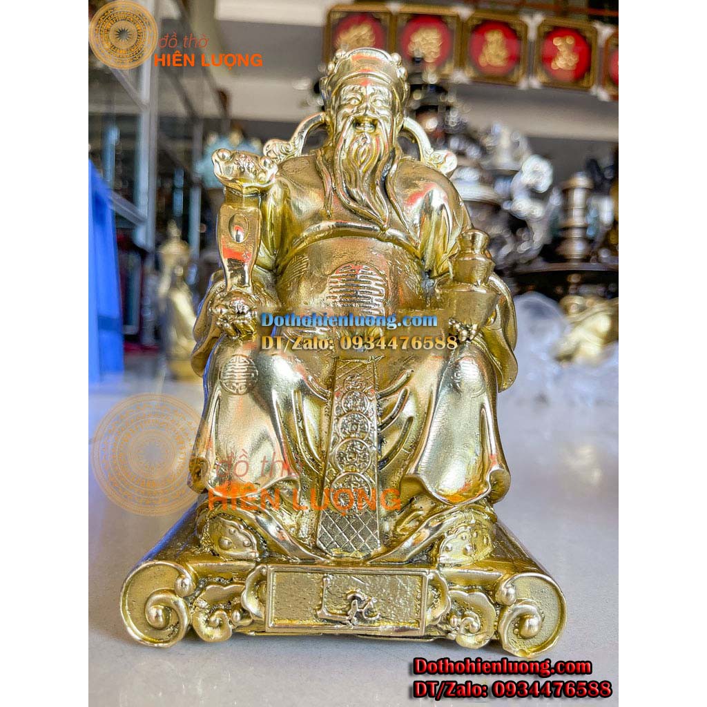 Bộ Tượng Thần Tài - Thổ Địa Màu Vàng Trơn Bằng Đồng Nguyên Chất cao 19cm