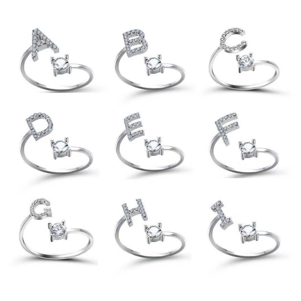 Nhẫn hở GMAI điều chỉnh được mặt 26 chữ cái Tiếng Anh tùy chọn đính kim cương giả thời trang dành cho nữ