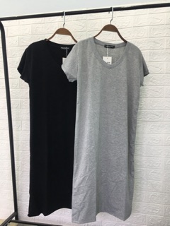Váy suông basic cổ tym dáng dài chất cotton(2 màu đen-xám)