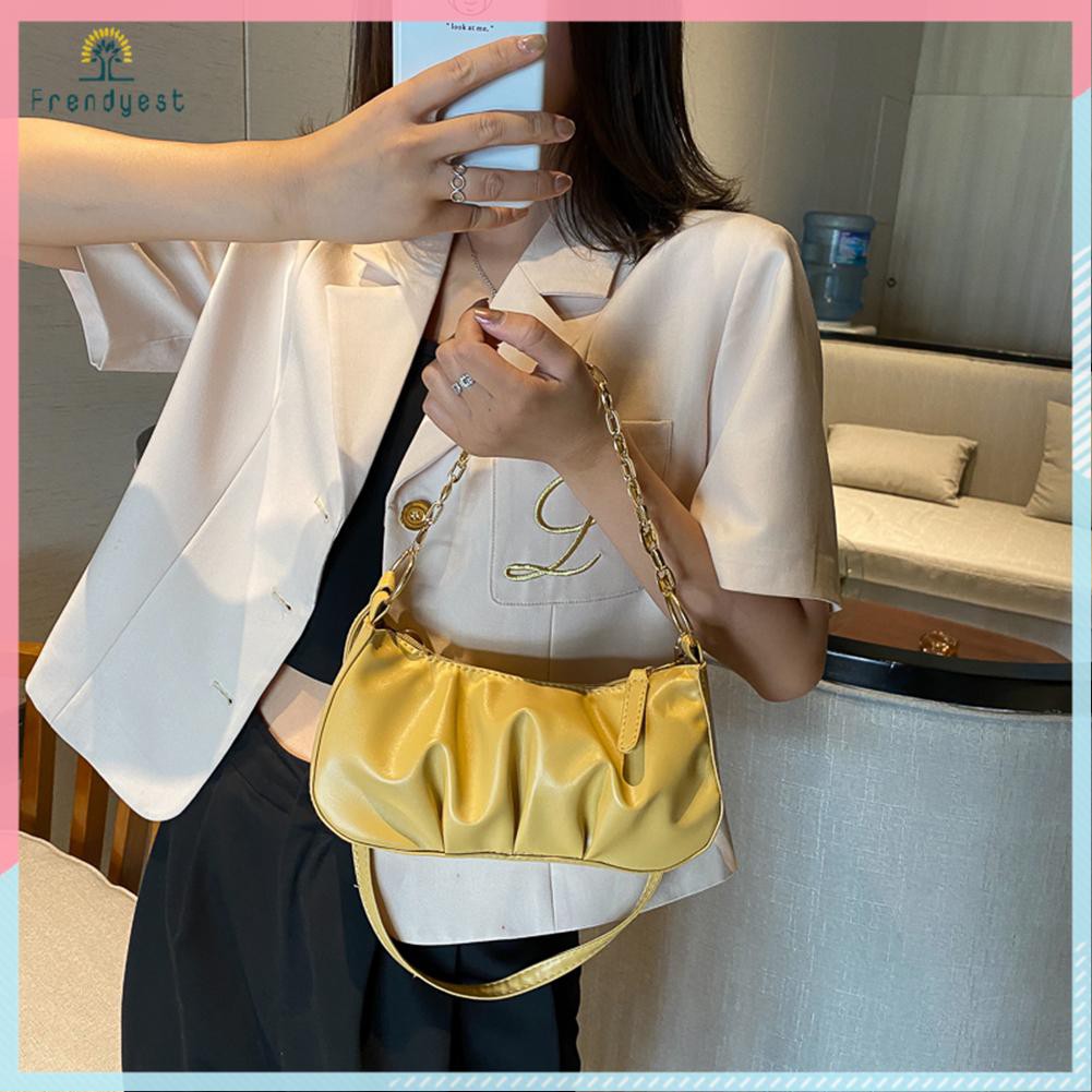 Túi xách đeo chéo vai xếp ly bằng PU dây đeo mắt xích acrylic thời trang dành cho bạn nữ | BigBuy360 - bigbuy360.vn