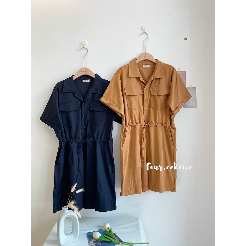 Jumpsuit tay ngắn 4 màu than, be, xanh, nâu