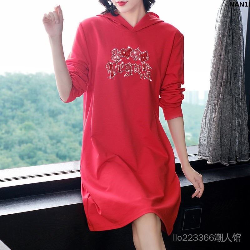 Plus Váy Hoodie Dáng Dài Đính Đá Trẻ Trung Hợp Thời Trang Cho Bạn Gái | BigBuy360 - bigbuy360.vn