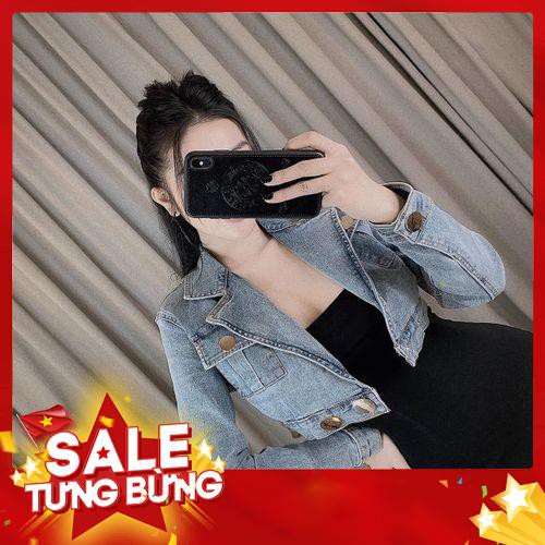 Áo khoác jean croptop cổ vest túi ngực hàng QCL1 -Hàng nhập khẩu