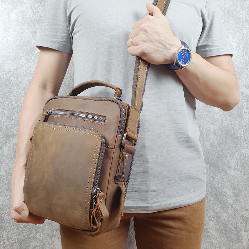 Túi đeo chéo nam da bò thật TD116LEA  - 100% da bò thật, BH 3 năm