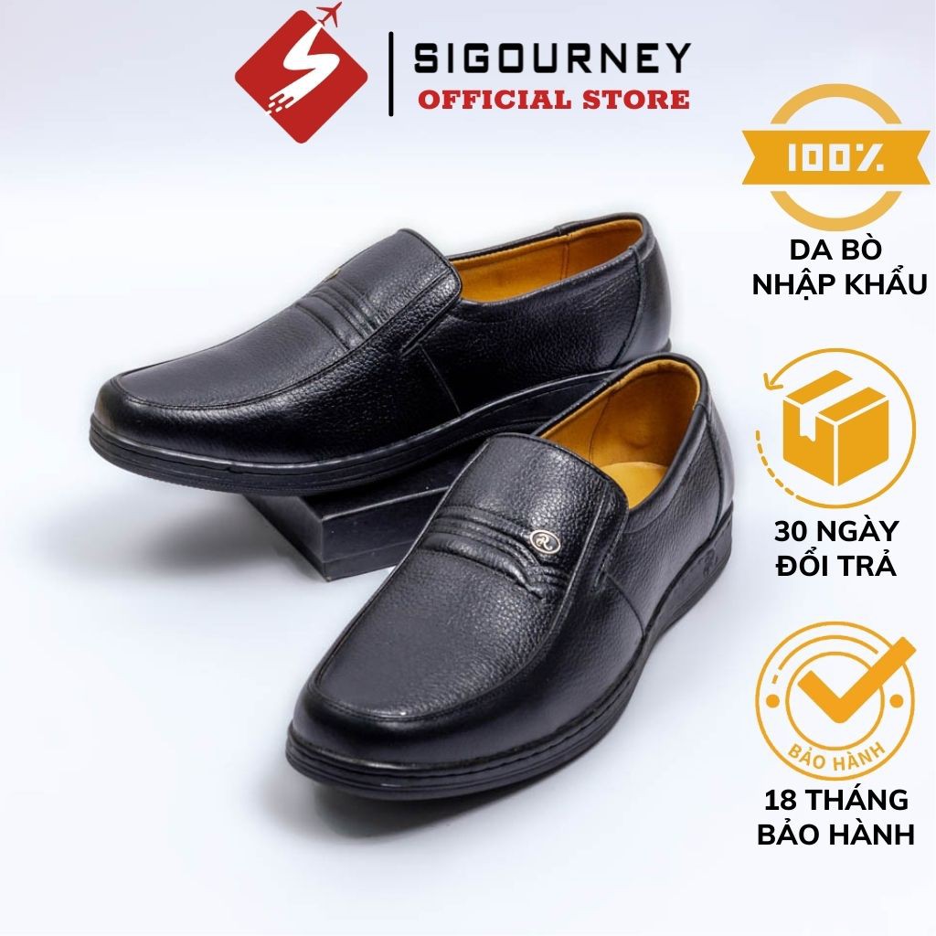 Giày nam trung niên da bò cao cấp nhập khẩu dùng làm quà tặng cho bố SIGOURNEY SIG-14 màu đen