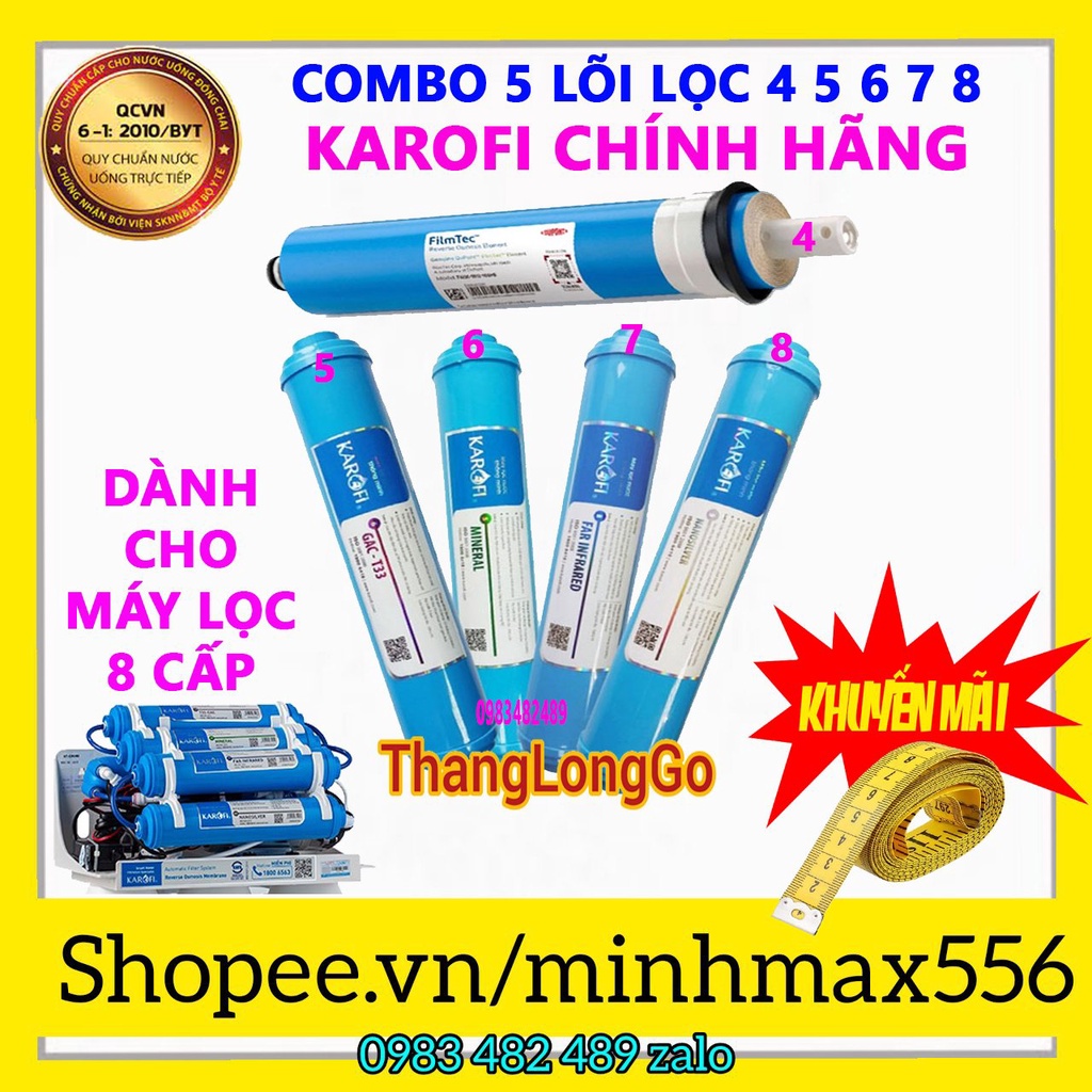 COMBO 5 LÕI LỌC NƯỚC KAROFI CHÍNH HÃNG | GỒM MÀNG RO DOW - T33 - MIN - FAR - NANO [DANH CHO MÁY 8 CẤP LỌC ]